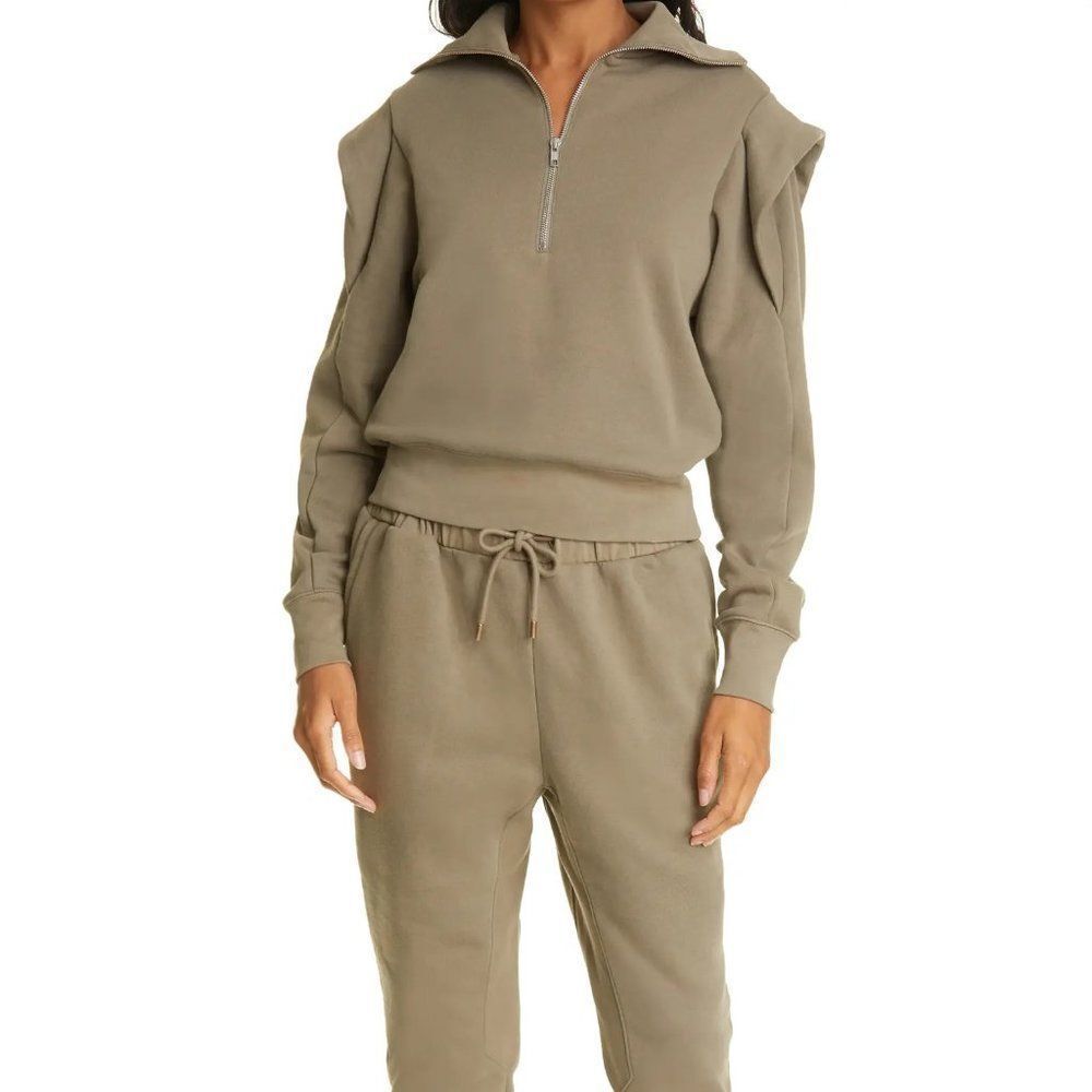 New FRAME shoulder detail half zip sweatshirt in military